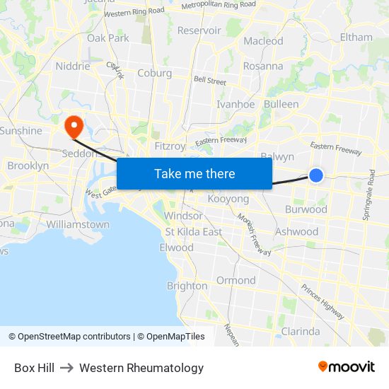 Box Hill to Western Rheumatology map