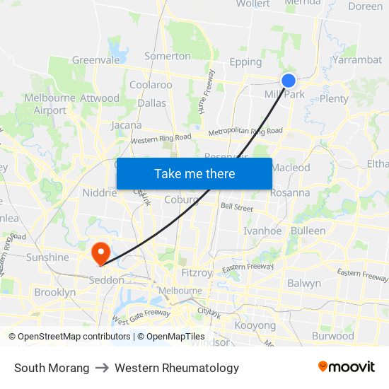 South Morang to Western Rheumatology map