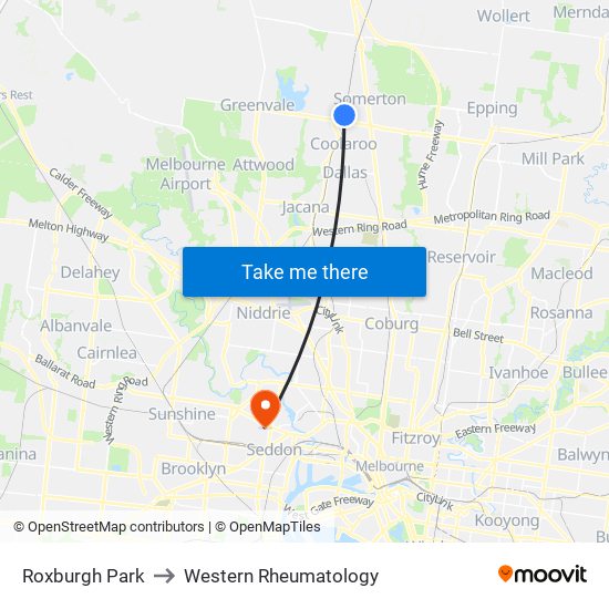 Roxburgh Park to Western Rheumatology map