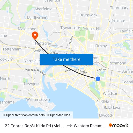 22-Toorak Rd/St Kilda Rd (Melbourne City) to Western Rheumatology map