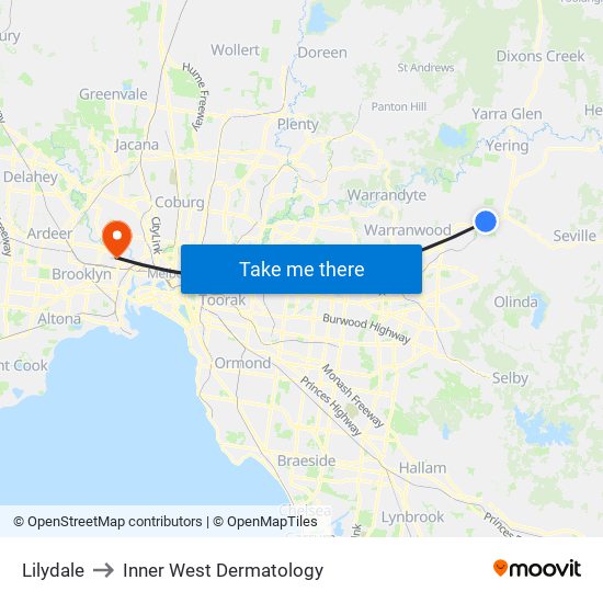 Lilydale to Inner West Dermatology map