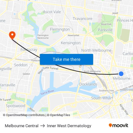 Melbourne Central to Inner West Dermatology map