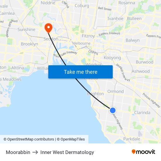 Moorabbin to Inner West Dermatology map