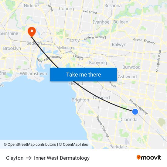 Clayton to Inner West Dermatology map