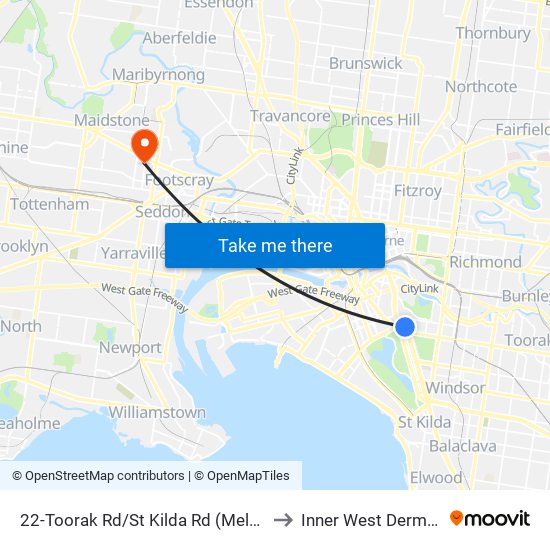 22-Toorak Rd/St Kilda Rd (Melbourne City) to Inner West Dermatology map