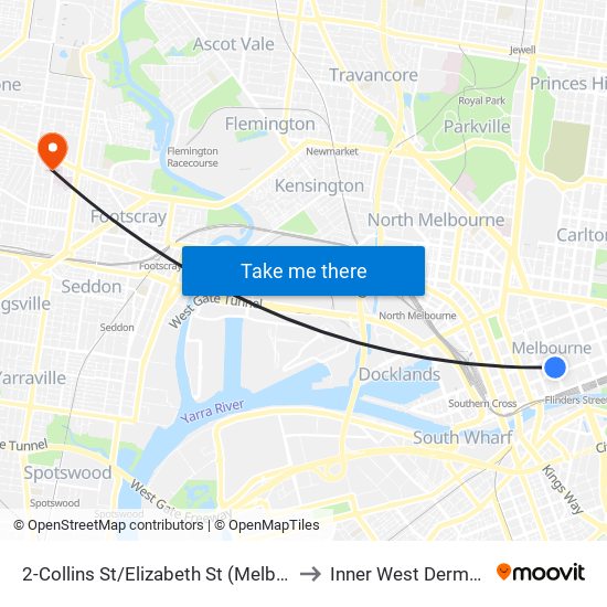 2-Collins St/Elizabeth St (Melbourne City) to Inner West Dermatology map