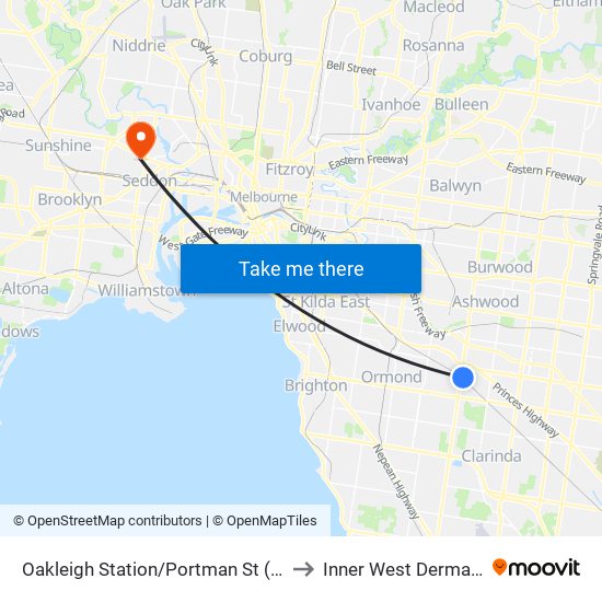 Oakleigh Station/Portman St (Oakleigh) to Inner West Dermatology map