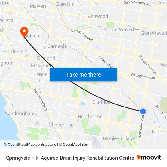 Springvale to Aquired Brain Injury Rehabilitation Centre map