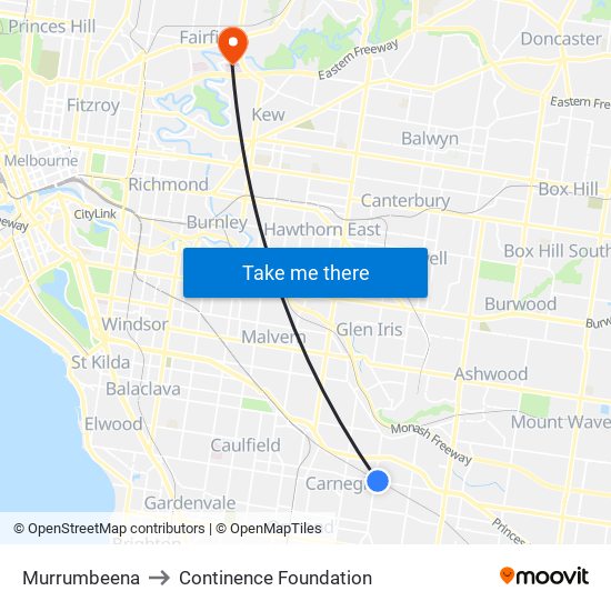 Murrumbeena to Continence Foundation map