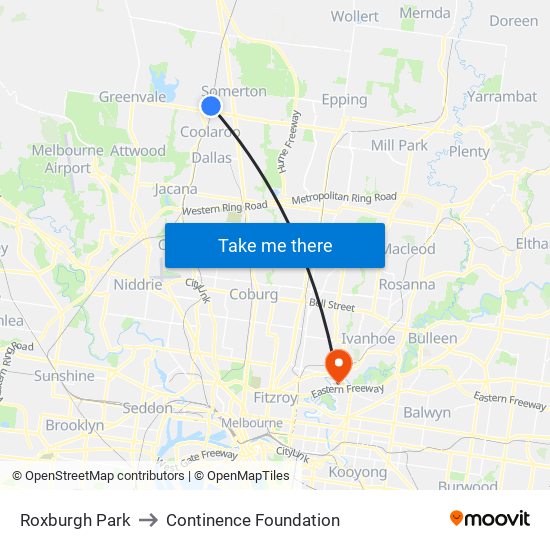 Roxburgh Park to Continence Foundation map