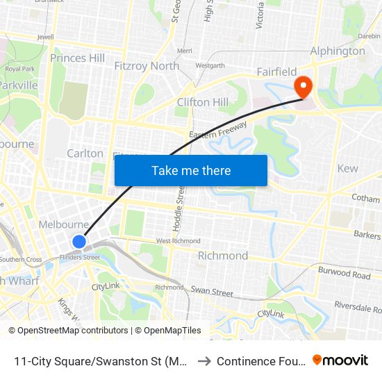 11-City Square/Swanston St (Melbourne City) to Continence Foundation map