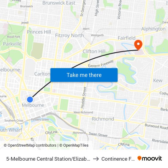 5-Melbourne Central Station/Elizabeth St (Melbourne City) to Continence Foundation map