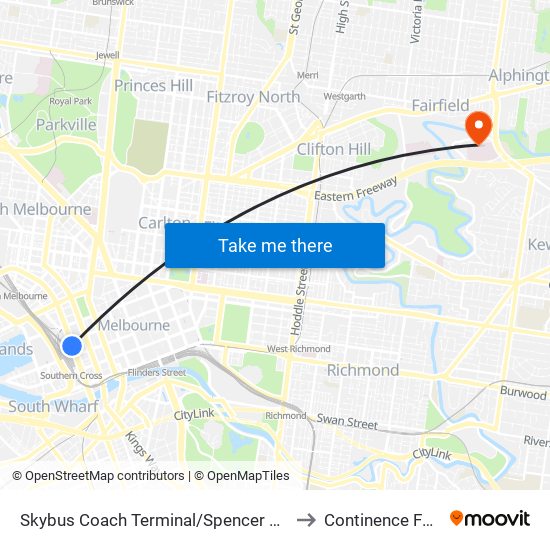 Skybus Coach Terminal/Spencer St (Melbourne City) to Continence Foundation map