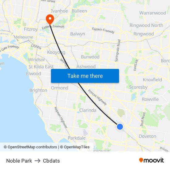 Noble Park to Cbdats map