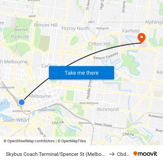 Skybus Coach Terminal/Spencer St (Melbourne City) to Cbdats map