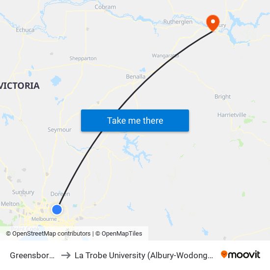Greensborough to La Trobe University (Albury-Wodonga Campus) map