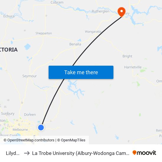 Lilydale to La Trobe University (Albury-Wodonga Campus) map