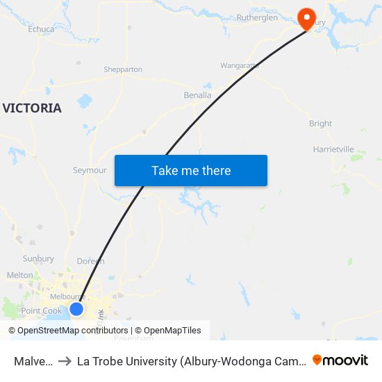 Malvern to La Trobe University (Albury-Wodonga Campus) map