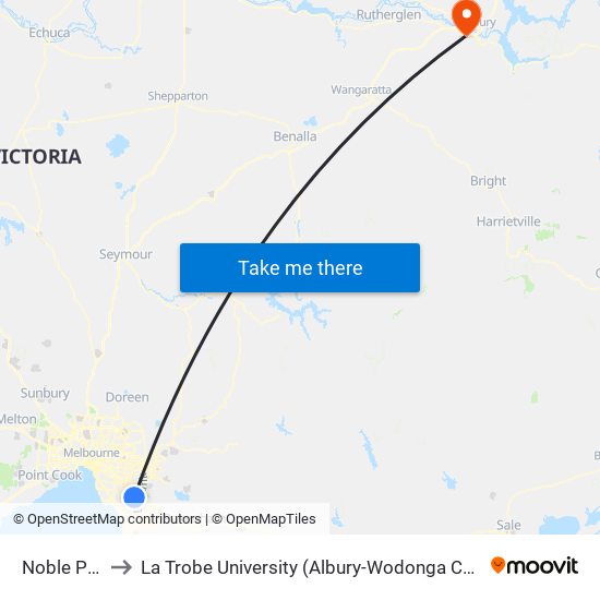 Noble Park to La Trobe University (Albury-Wodonga Campus) map