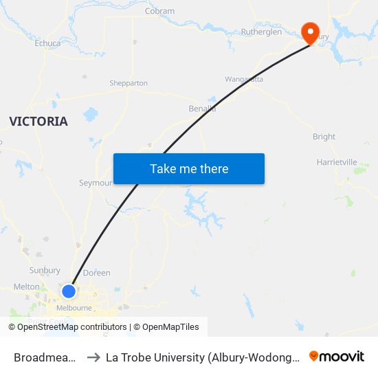 Broadmeadows to La Trobe University (Albury-Wodonga Campus) map
