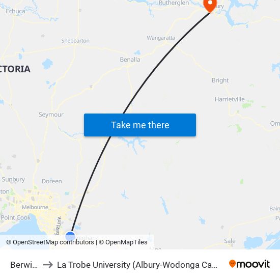 Berwick to La Trobe University (Albury-Wodonga Campus) map