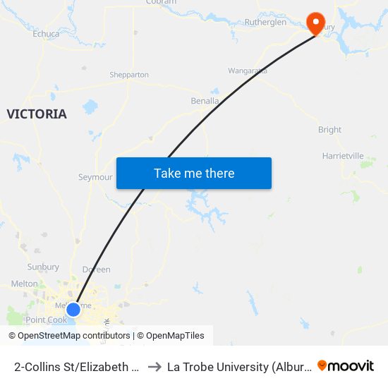 2-Collins St/Elizabeth St (Melbourne City) to La Trobe University (Albury-Wodonga Campus) map
