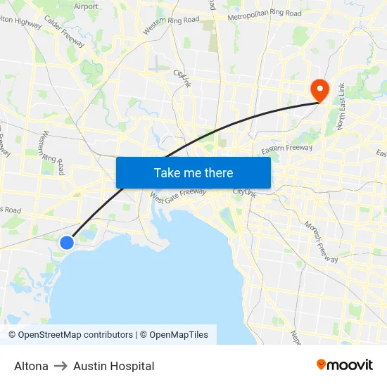 Altona to Austin Hospital map