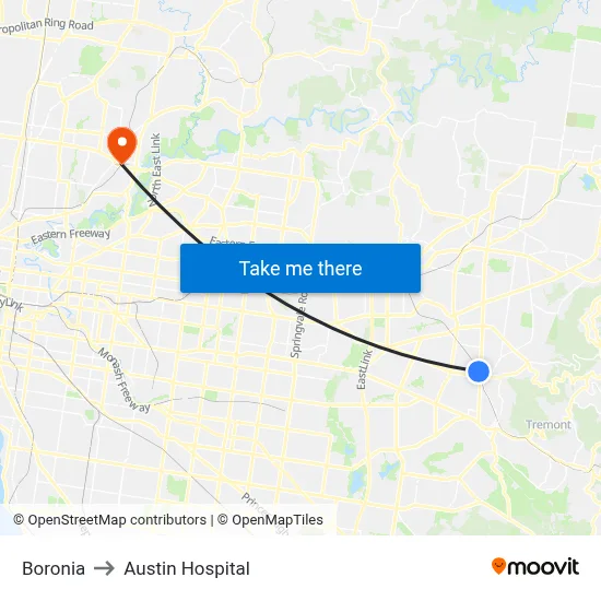 Boronia to Austin Hospital map