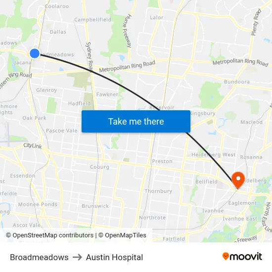 Broadmeadows to Austin Hospital map