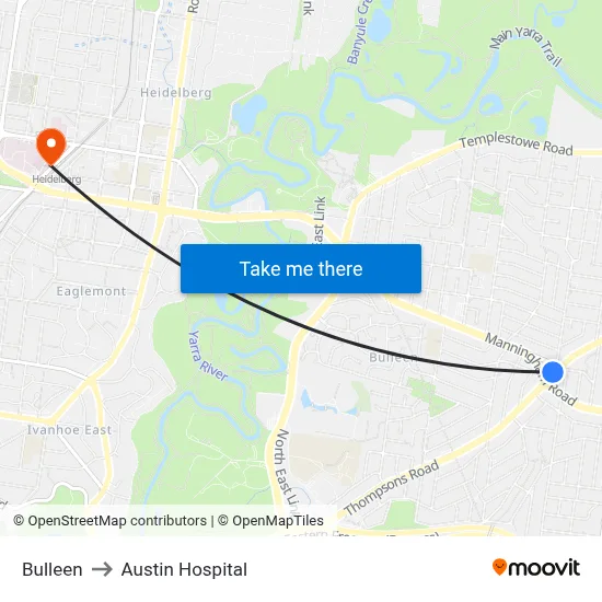 Bulleen to Austin Hospital map