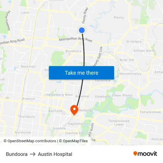 Bundoora to Austin Hospital map