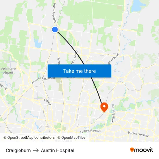 Craigieburn to Austin Hospital map