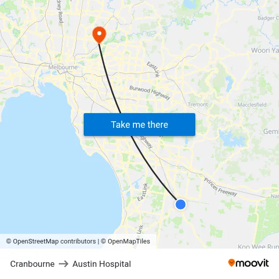 Cranbourne to Austin Hospital map