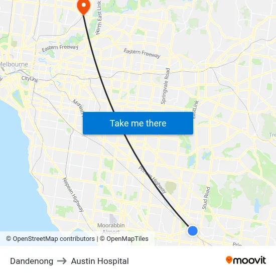 Dandenong to Austin Hospital map