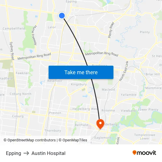 Epping to Austin Hospital map
