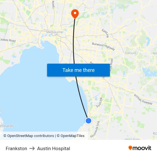 Frankston to Austin Hospital map