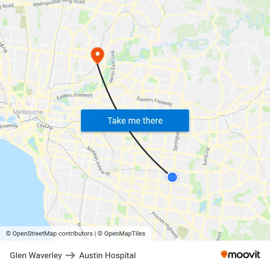 Glen Waverley to Austin Hospital map