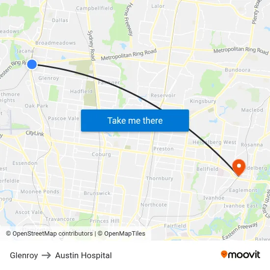 Glenroy to Austin Hospital map