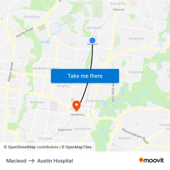 Macleod to Austin Hospital map