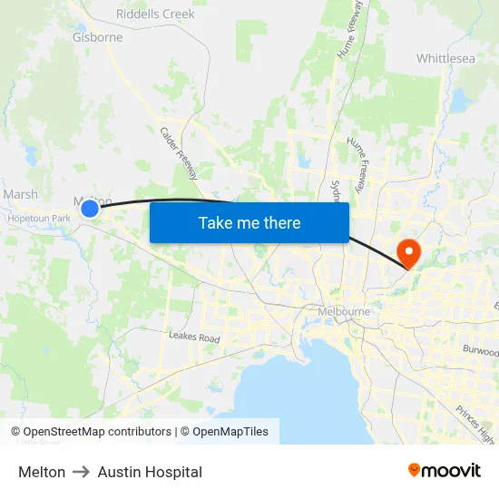 Melton to Austin Hospital map