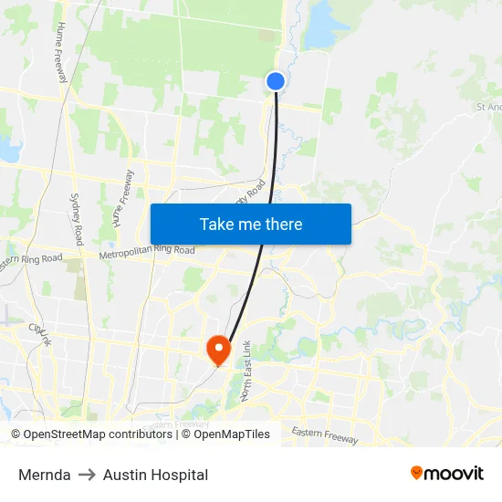 Mernda to Austin Hospital map