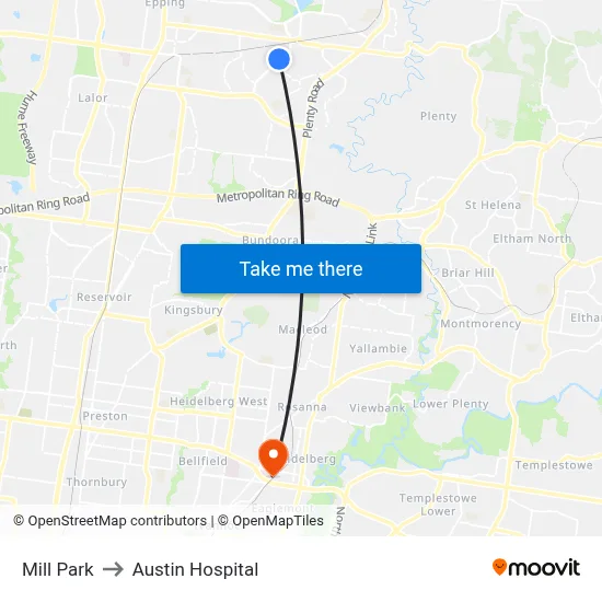 Mill Park to Austin Hospital map