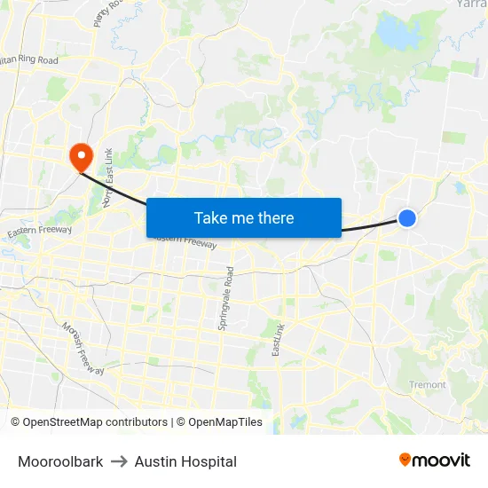 Mooroolbark to Austin Hospital map