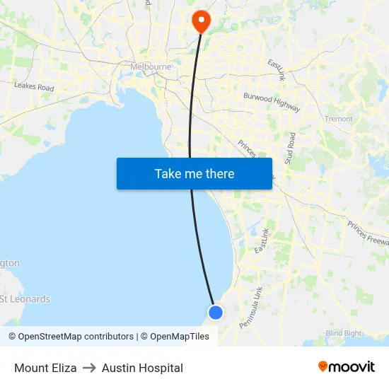 Mount Eliza to Austin Hospital map