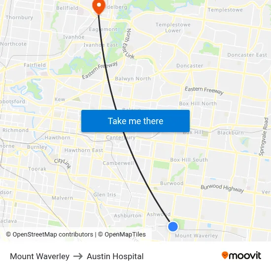 Mount Waverley to Austin Hospital map