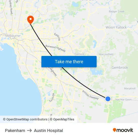Pakenham to Austin Hospital map
