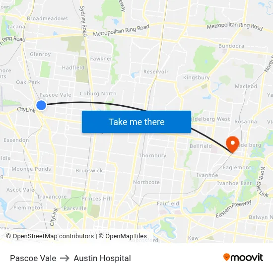 Pascoe Vale to Austin Hospital map