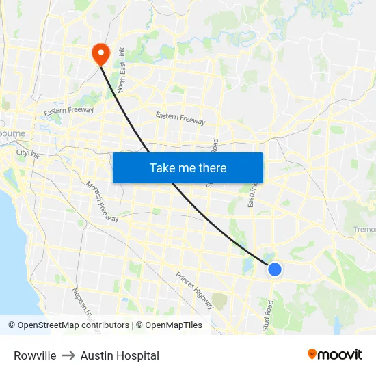 Rowville to Austin Hospital map