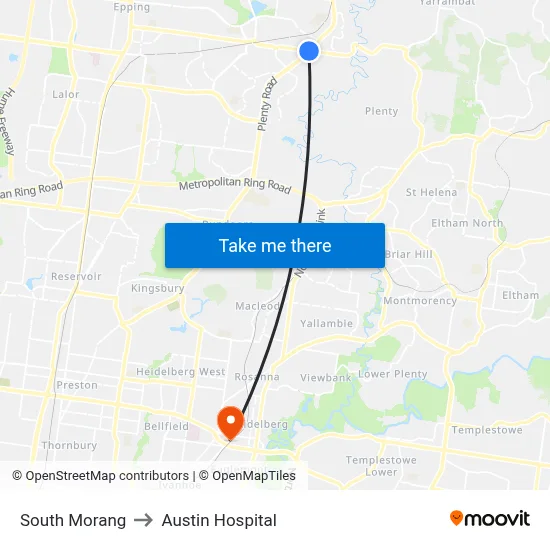 South Morang to Austin Hospital map