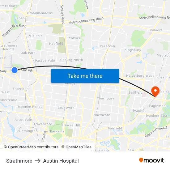 Strathmore to Austin Hospital map
